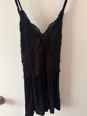 Black Crochet V-Neck Slip Dress